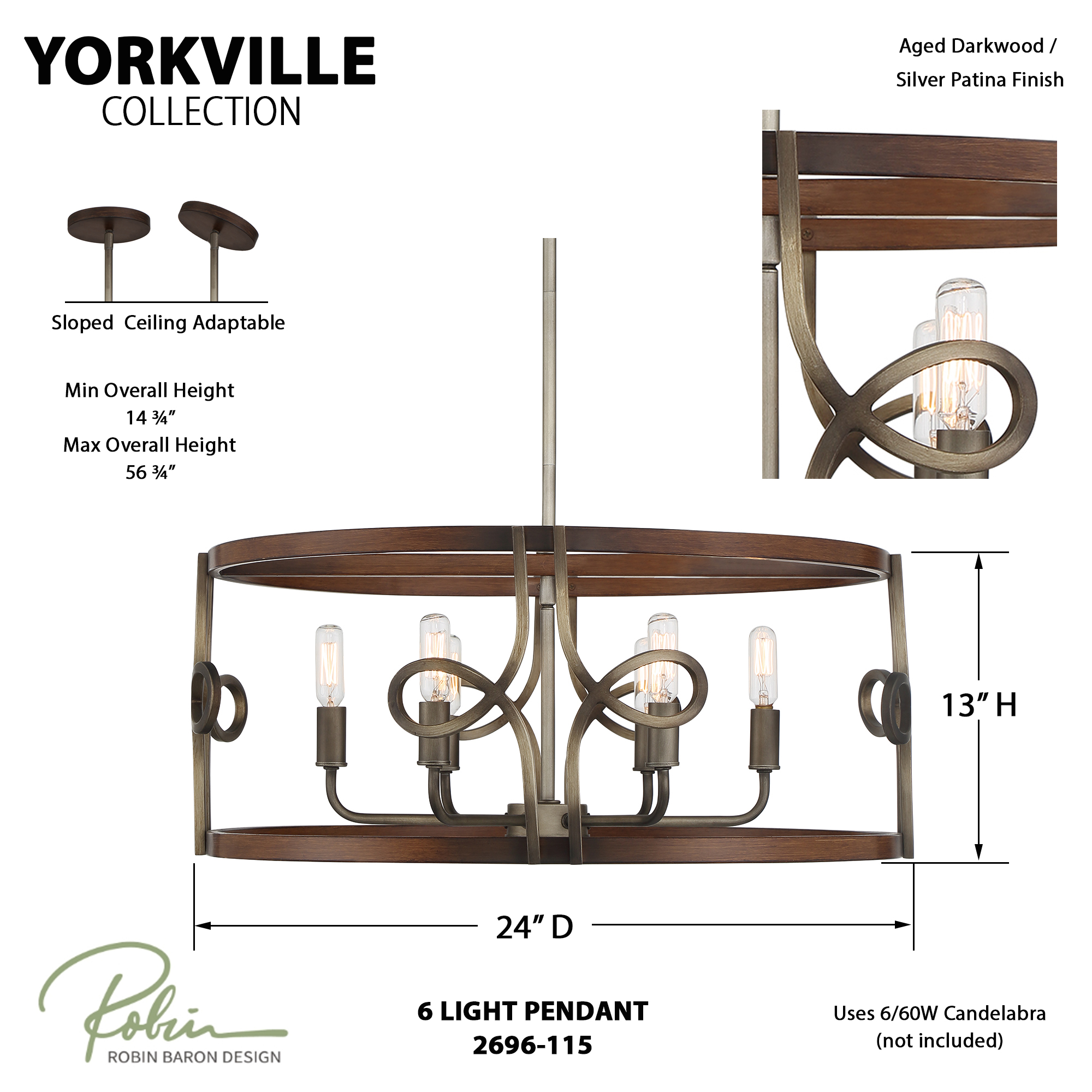 Yorkville - 6 Light Pendant, a Robin Baron Design