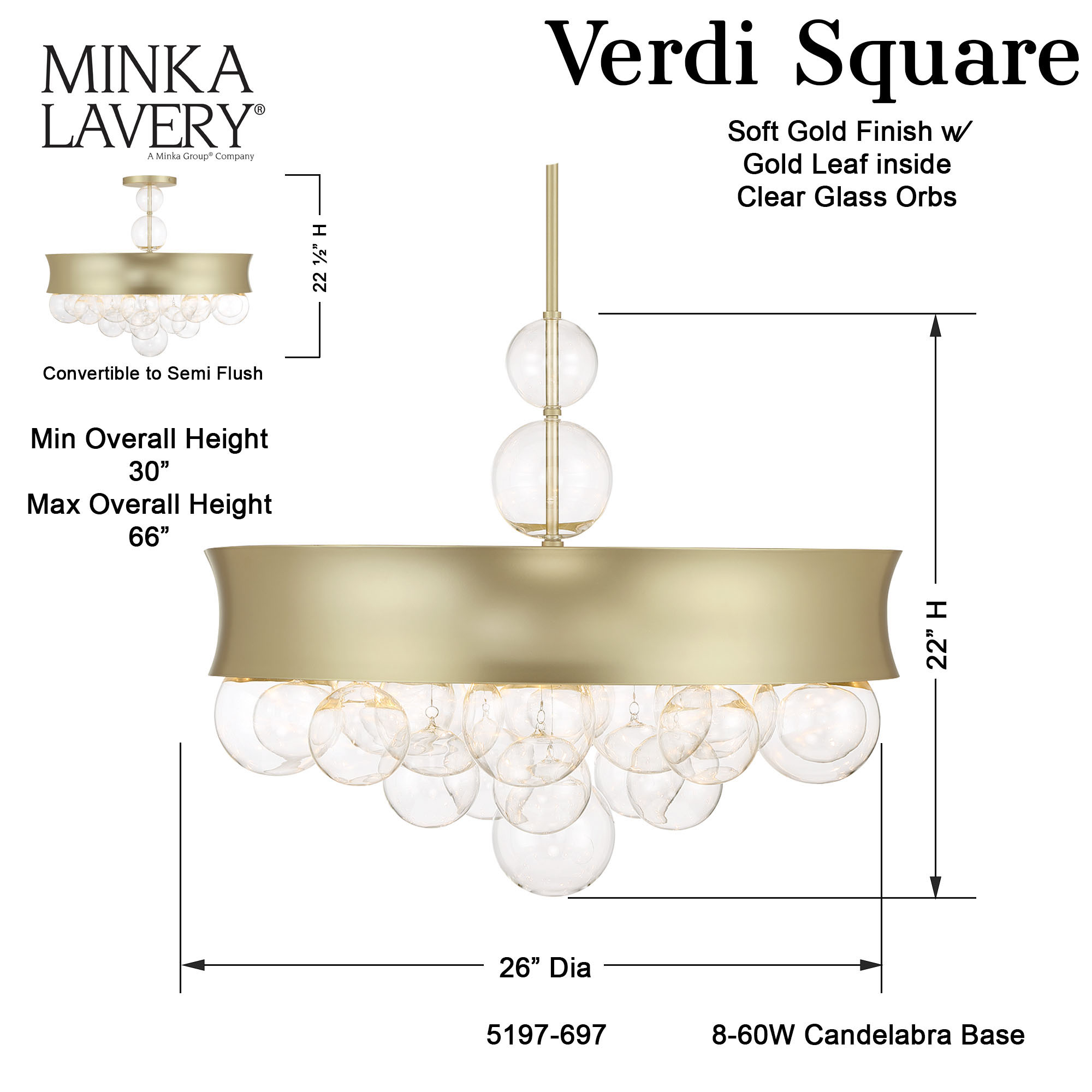 Verdi Square-22" 8 Light Convertible Pendant