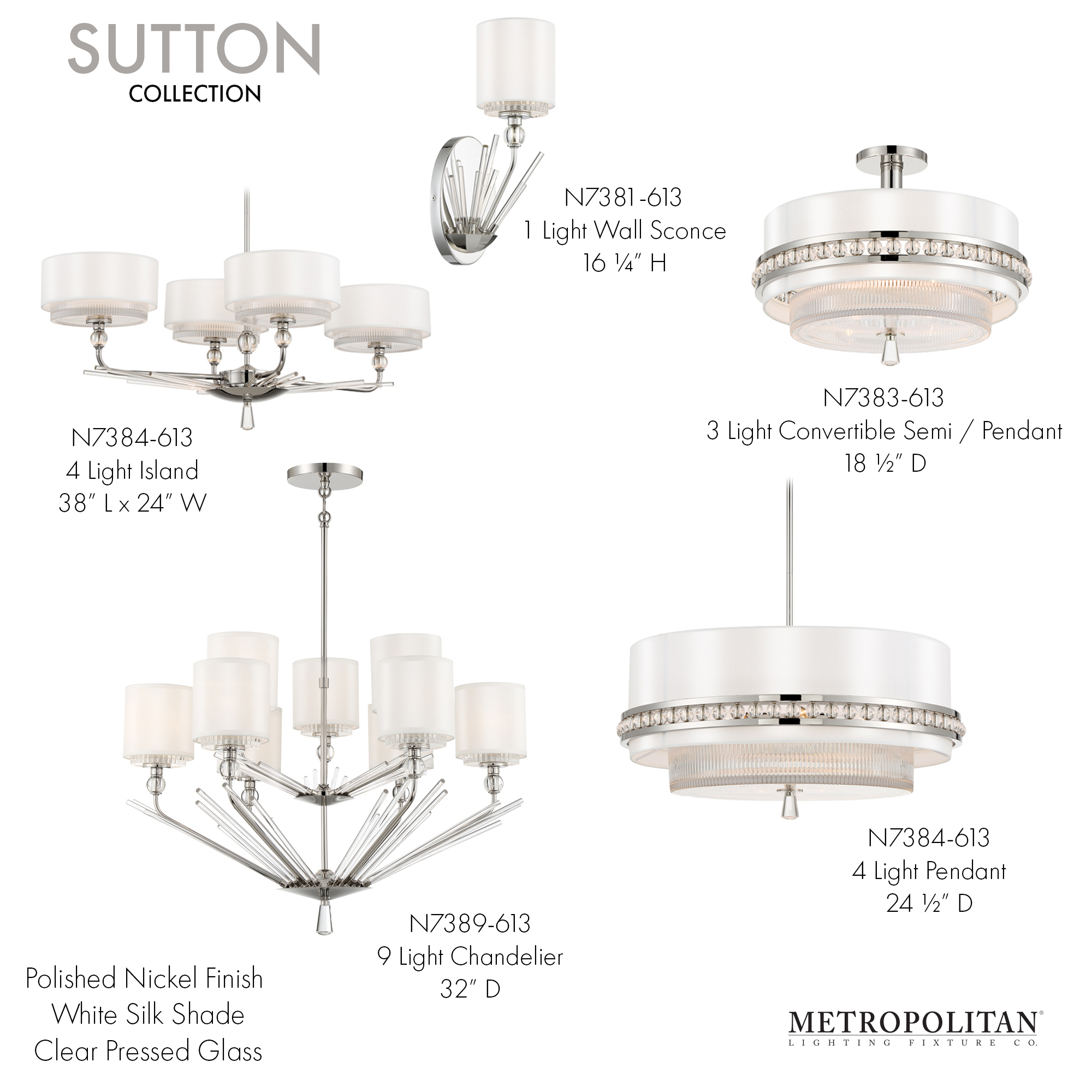 Sutton - 3 Light Semi Flush and Pendant